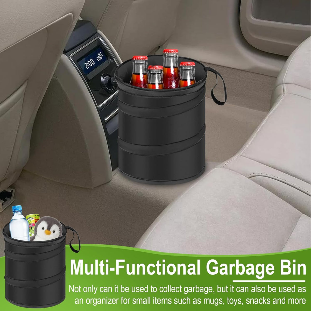 2 PCS Car Trash Can, Collapsible Pop-up Car Garbages Can, Portable Garbage Bin with Elastic Band