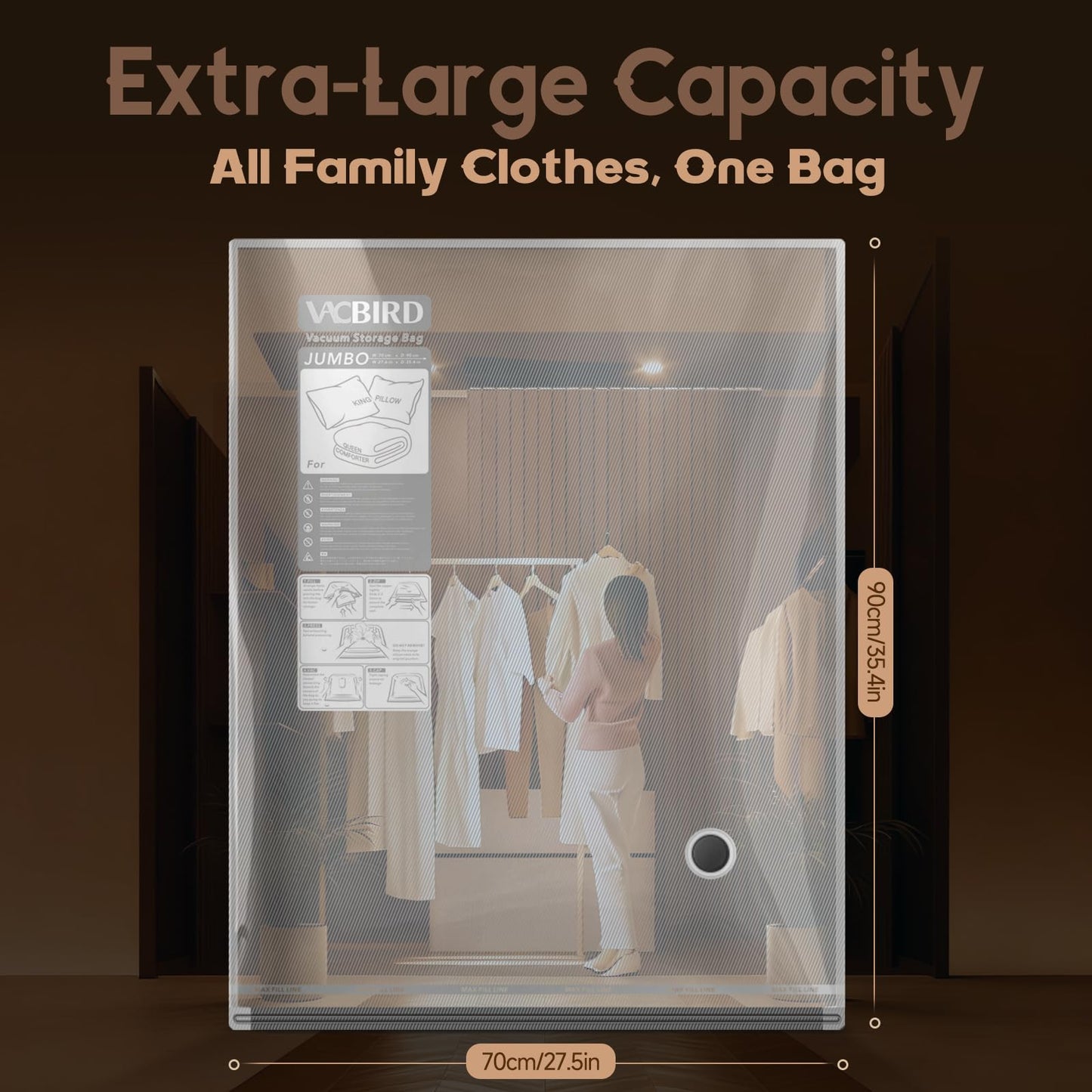 Vacbird Jumbo Vacuum Storage Bags for Bedding, Blanket Storage Space Saver
