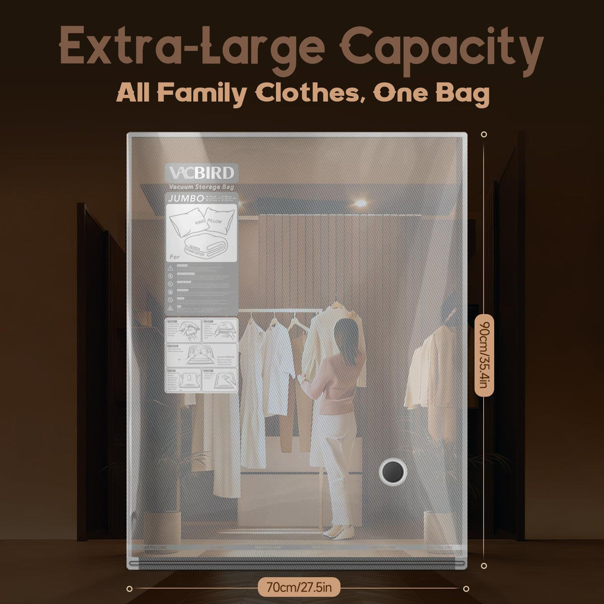 Vacbird Jumbo Vacuum Storage Bags for Bedding, Blanket Storage Space Saver