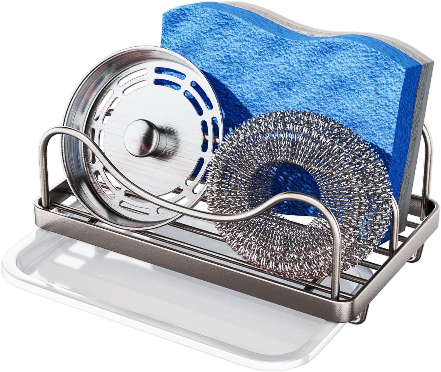 Consumest Sponge Holder for Kitchen Sink - Movable Sink Caddy for Countertop Organizer, 304