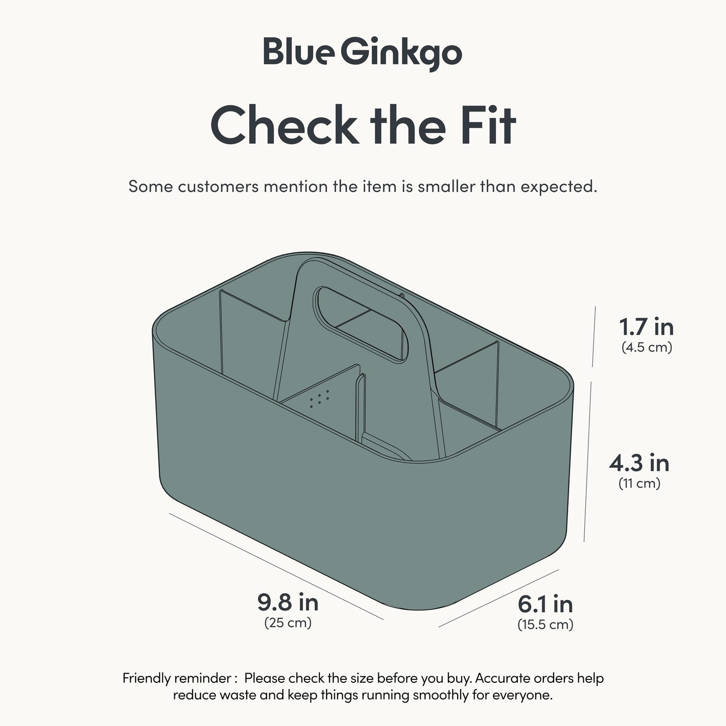 BLUE GINKGO Stackable Organizer Caddy, Rectangle, Green, Made in Korea