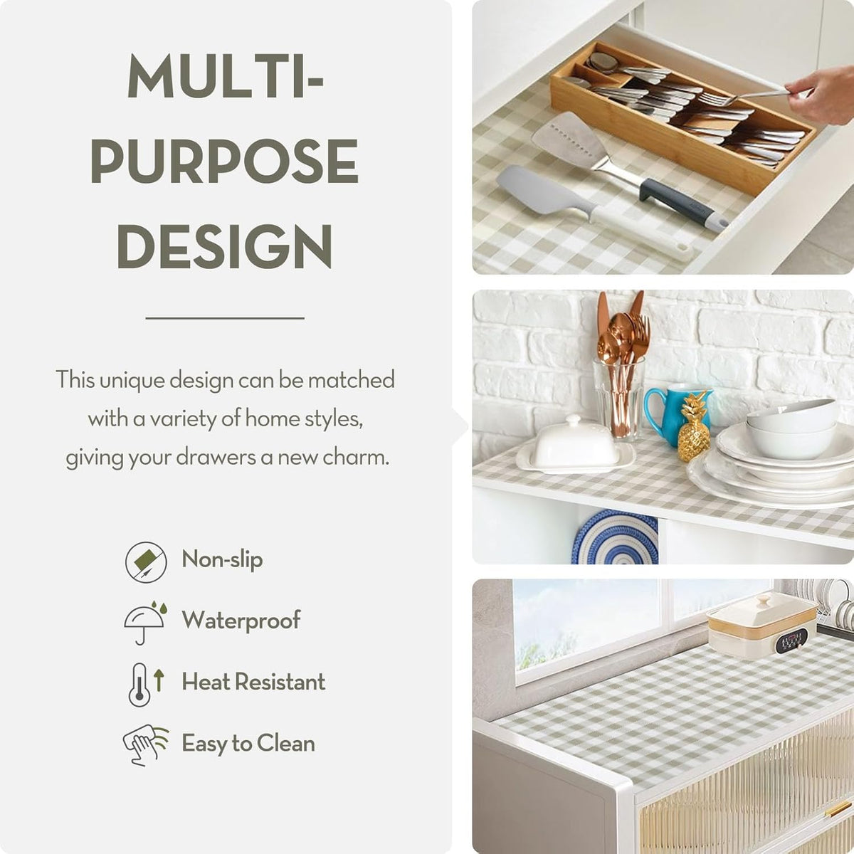 Drawer Shelf Liner, Non-Slip Kitchen Cabinet Liners Non-Adhesive Thick Strong Grip Waterproof Mats
