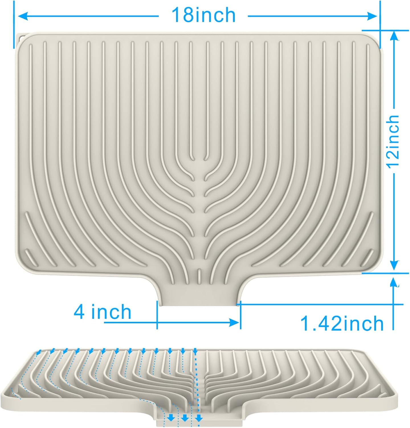 Dish Drying Matt for Kitchen Counter,18"×12"Silicone Dry Rack Mat with Built in Drain, Kitchen Dry