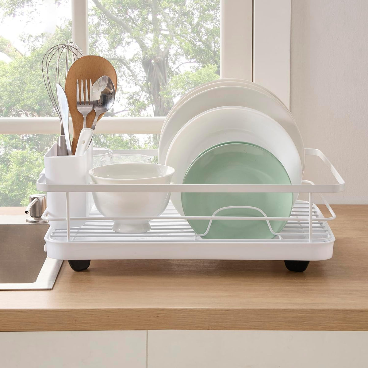 Dish Drying Rack 3 Piece Dish Drainer with Drainboard Set for Kitchen Counter – Dish Rack with