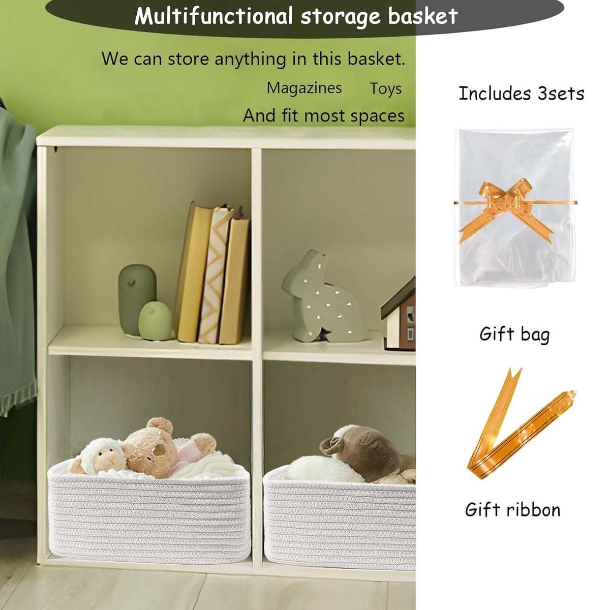 COMFY-HOMI 11.5"x7.5"x4.7" Storage Baskets for Organizing | Cotton Rope Woven Basket | Toy Storage