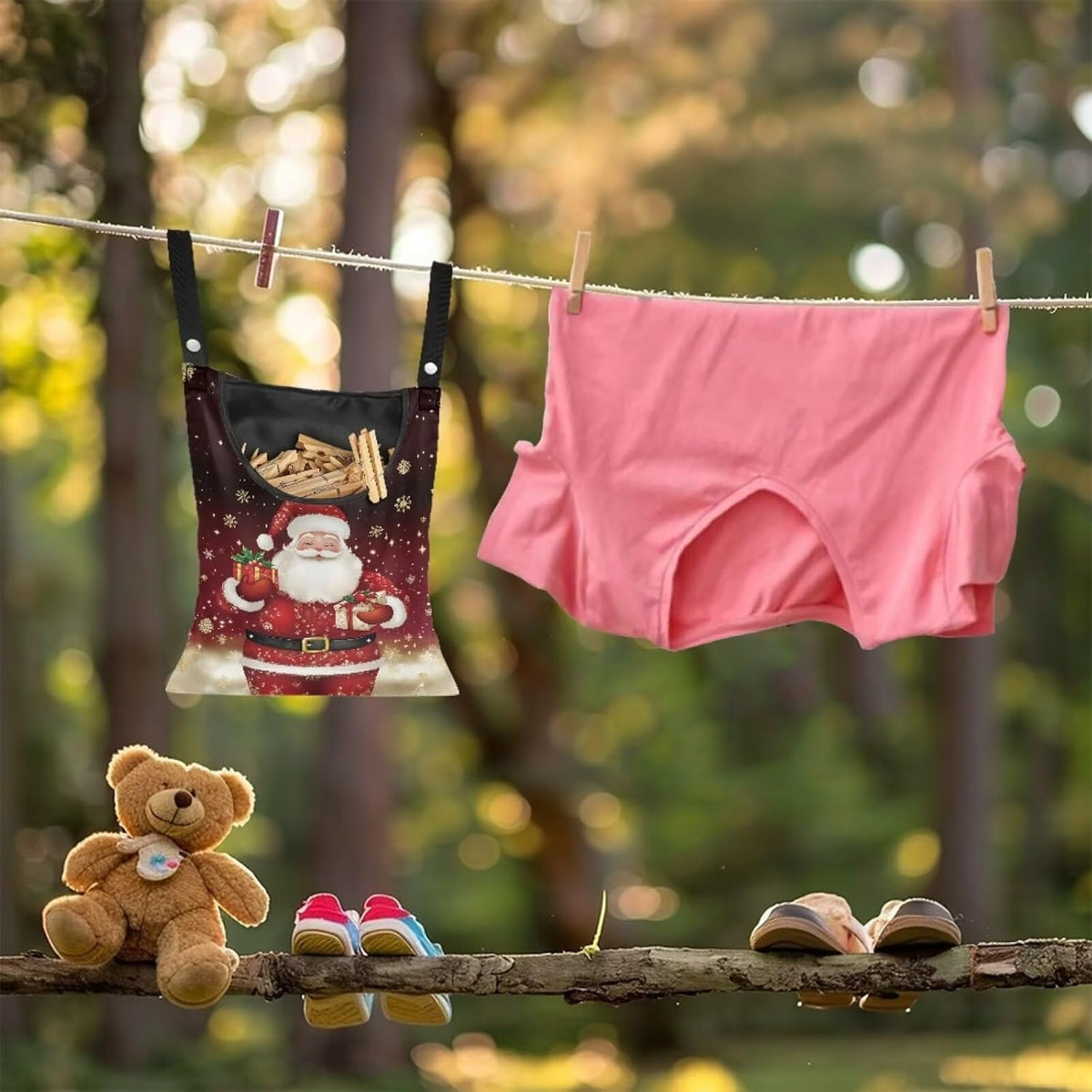 Christmas Santa Claus 2025 Waterproof Clothespin Pouch - Space-Saving Hanging Hook Bag for Holiday