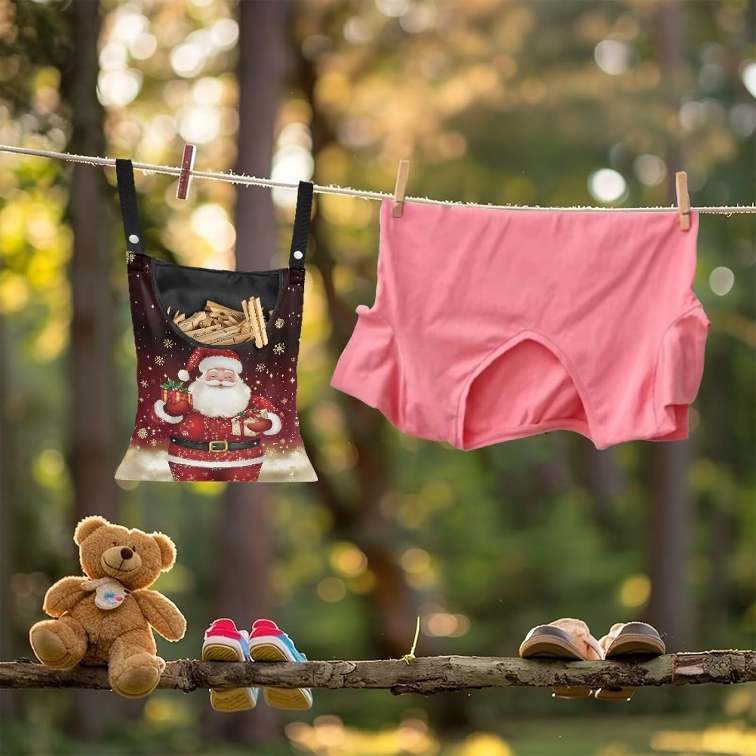 Christmas Santa Claus 2025 Waterproof Clothespin Pouch - Space-Saving Hanging Hook Bag for Holiday