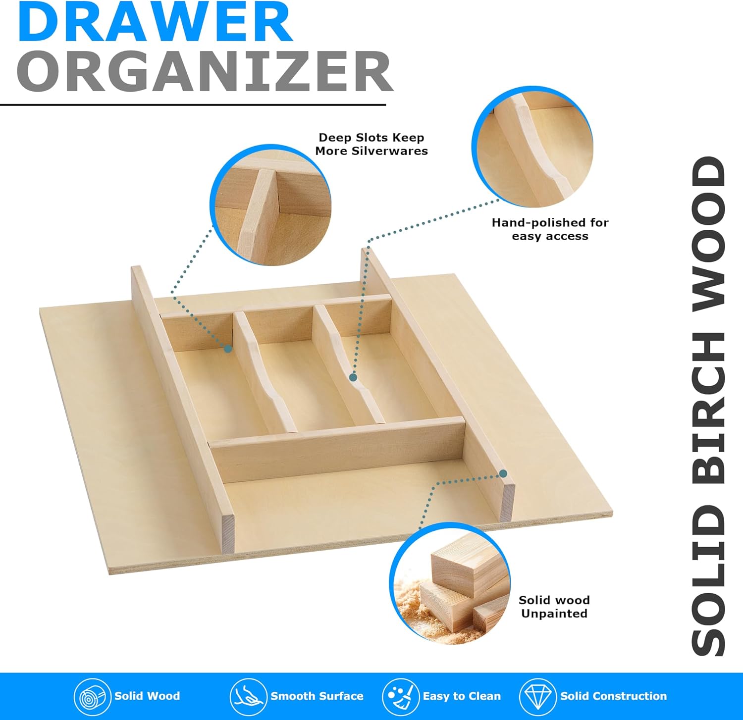 WelFurGeer Premium Wooden Silverware Organizer for Kitchen Drawers, Utensil Tray for Kitchen