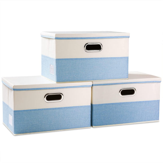 PRANDOM Large Foldable Storage Boxes with Lids [3-Pack] Fabric Collapsible Storage Bins Organizer
