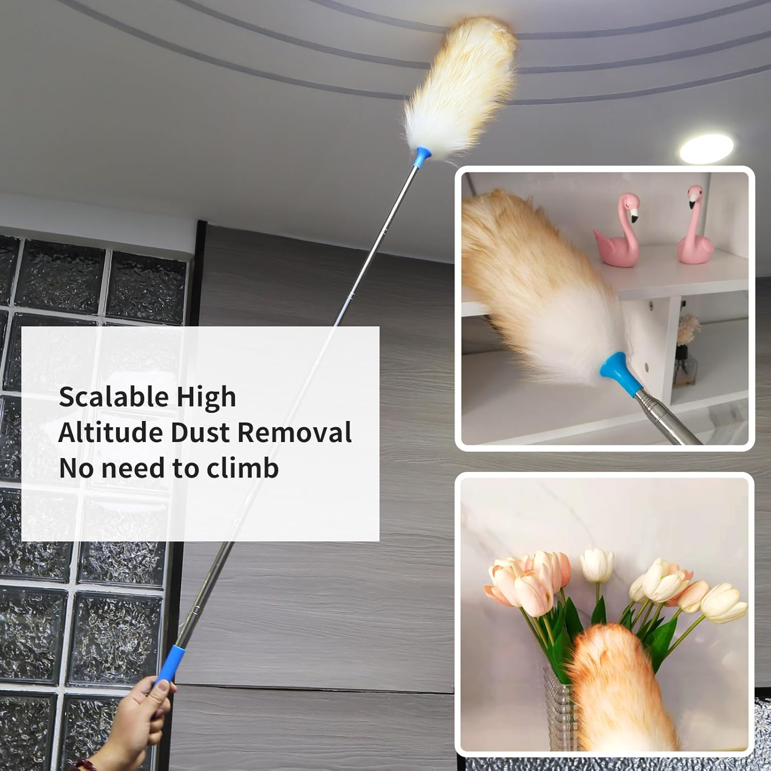 Wool Lambswool Extendable Cleaning Brush Duster 21.2-51.2in,Anti-Static with Stainless Steel
