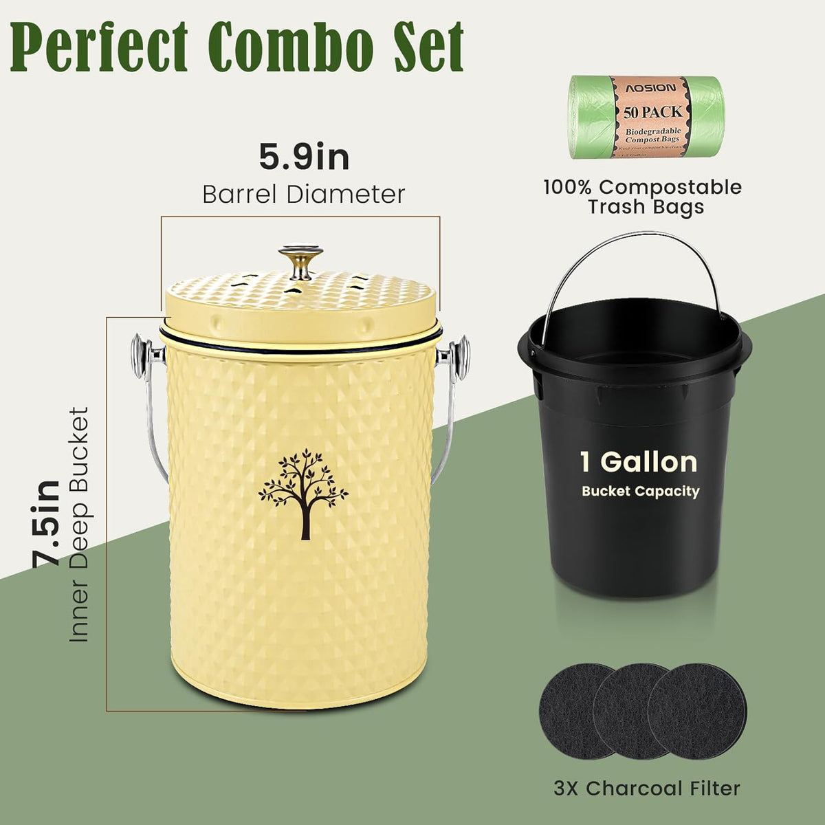 AOSION Countertop Compost Bin Kitchen,Odor Resistant Indoor Compost Bin with Lid and Compost