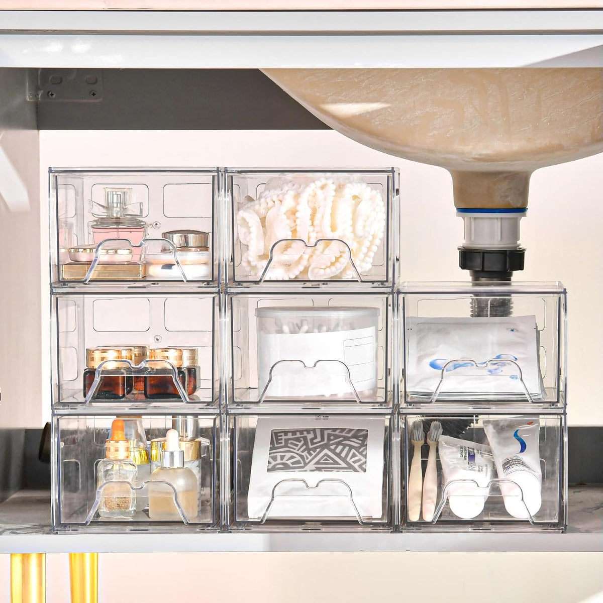Plastic Drawers Storage, 6 Pack Clear Stackable Storage Drawers, Acrylic Storage Bins with Drawers