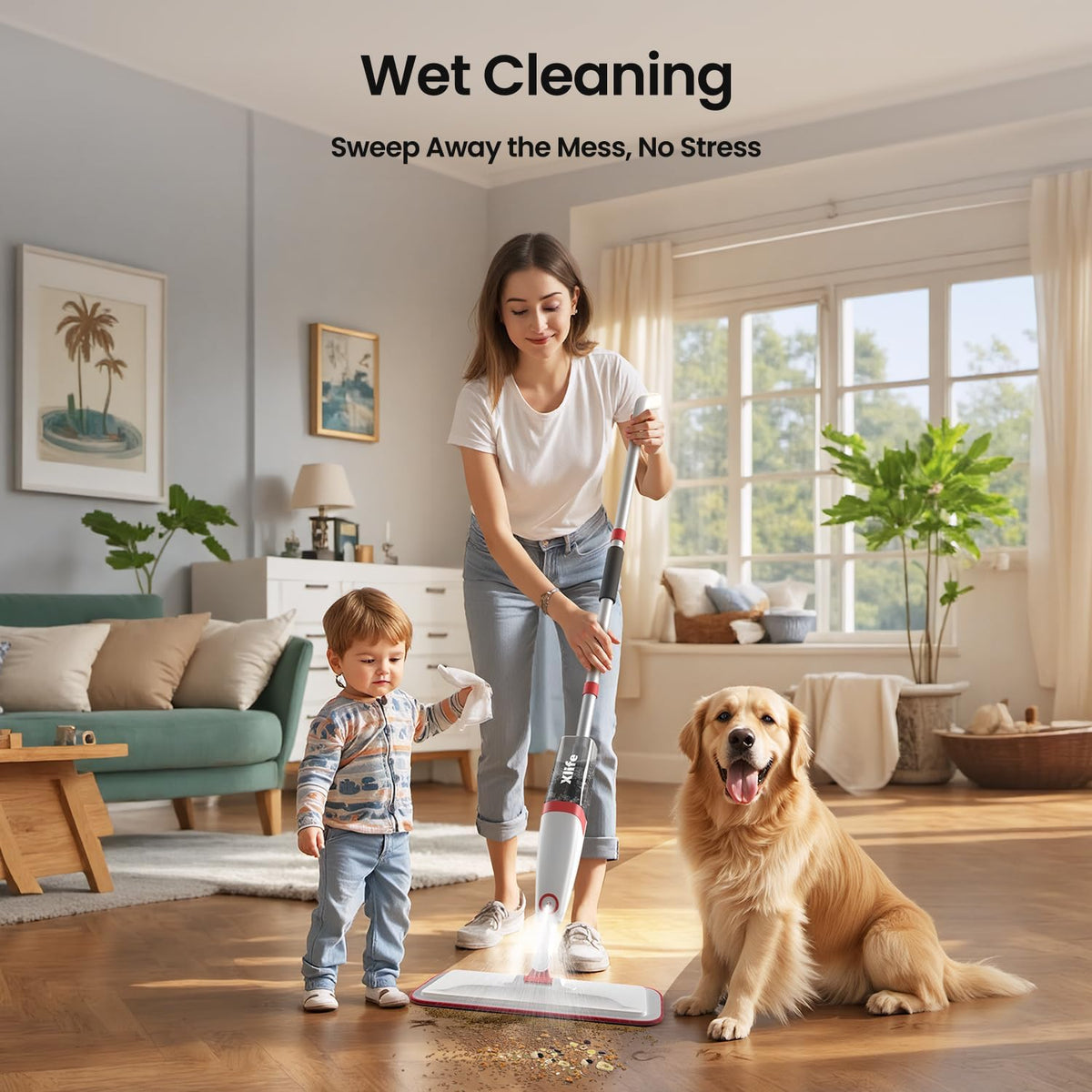 Spray Mops for Floor Cleaning with 3pcs Washable Pads, Xlife Wet Dry Mop for Kitchen Wood Hardwood
