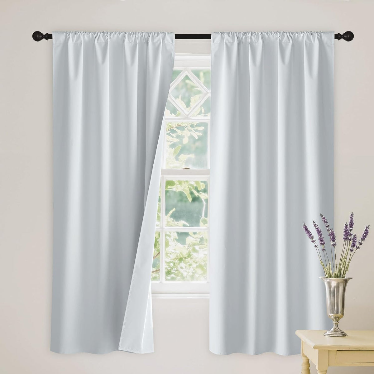 RYB HOME 100% Blackout White Curtains for Bedroom, Thermal Insulated Total Room Darkening Noise