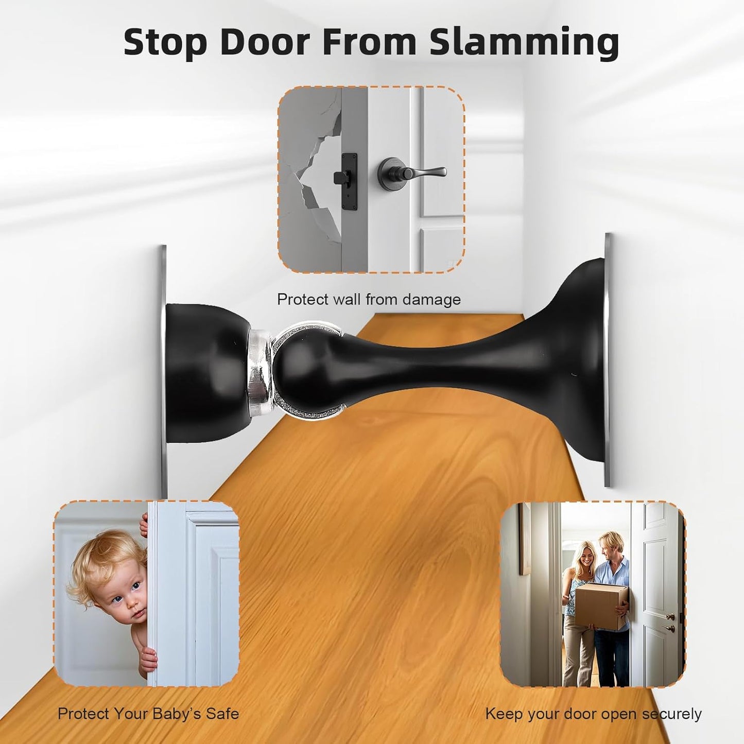 Probrico Black Magnetic Door Stoppers for Bottom of Door, Stainless Steel Magnet Door Catch Door