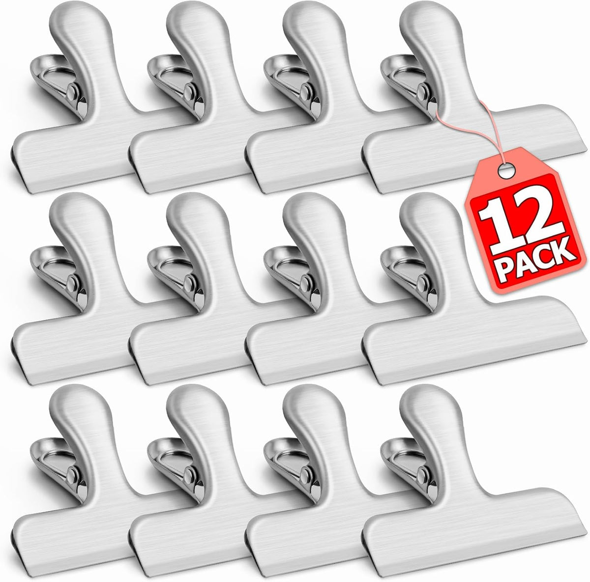 VNDUEEY 12 Pack Stainless Steel Chip Clips, Bag Clips for Food, Heavy Duty Snack Clip Metal Clip to