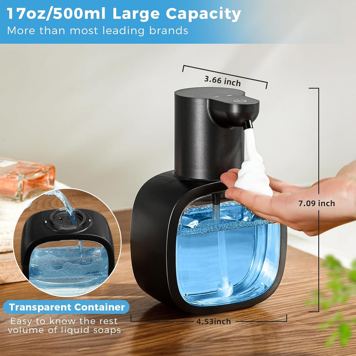 Automatic Foaming Soap Dispenser, 17oz/500ml Touchless Rechargeable with 4-Level Adjustable & IPX5