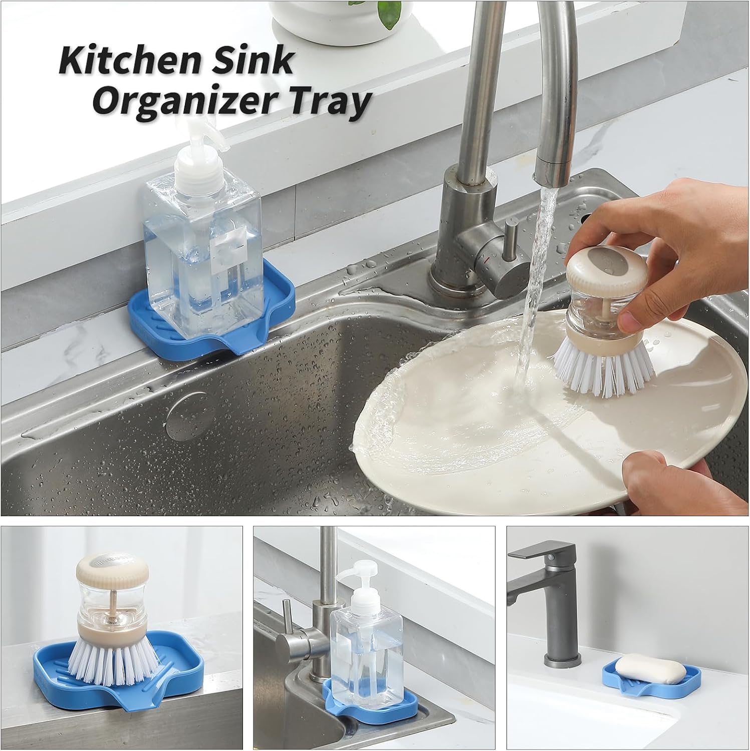 Silicone Bathroom Soap Dishes with Drain Spout-Bathroom and Kitchen Sink Organizer,Sponge