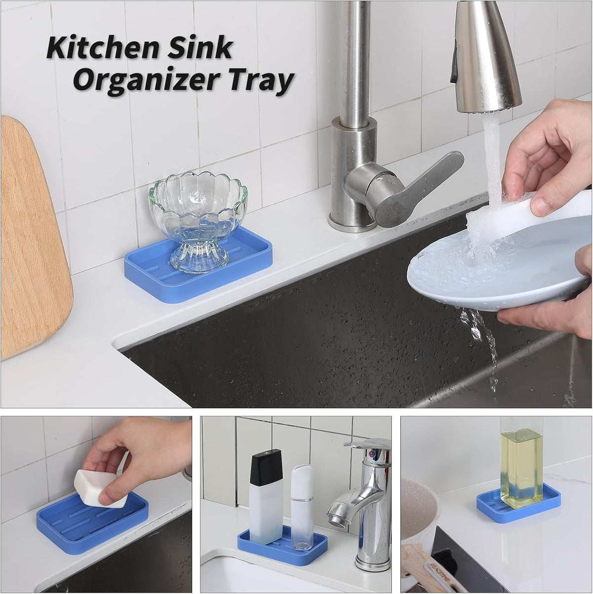 Silicone Kitchen Sink Organizer Tray for Multiple Usage,Easy Clean Sponges Holder for Kitchen