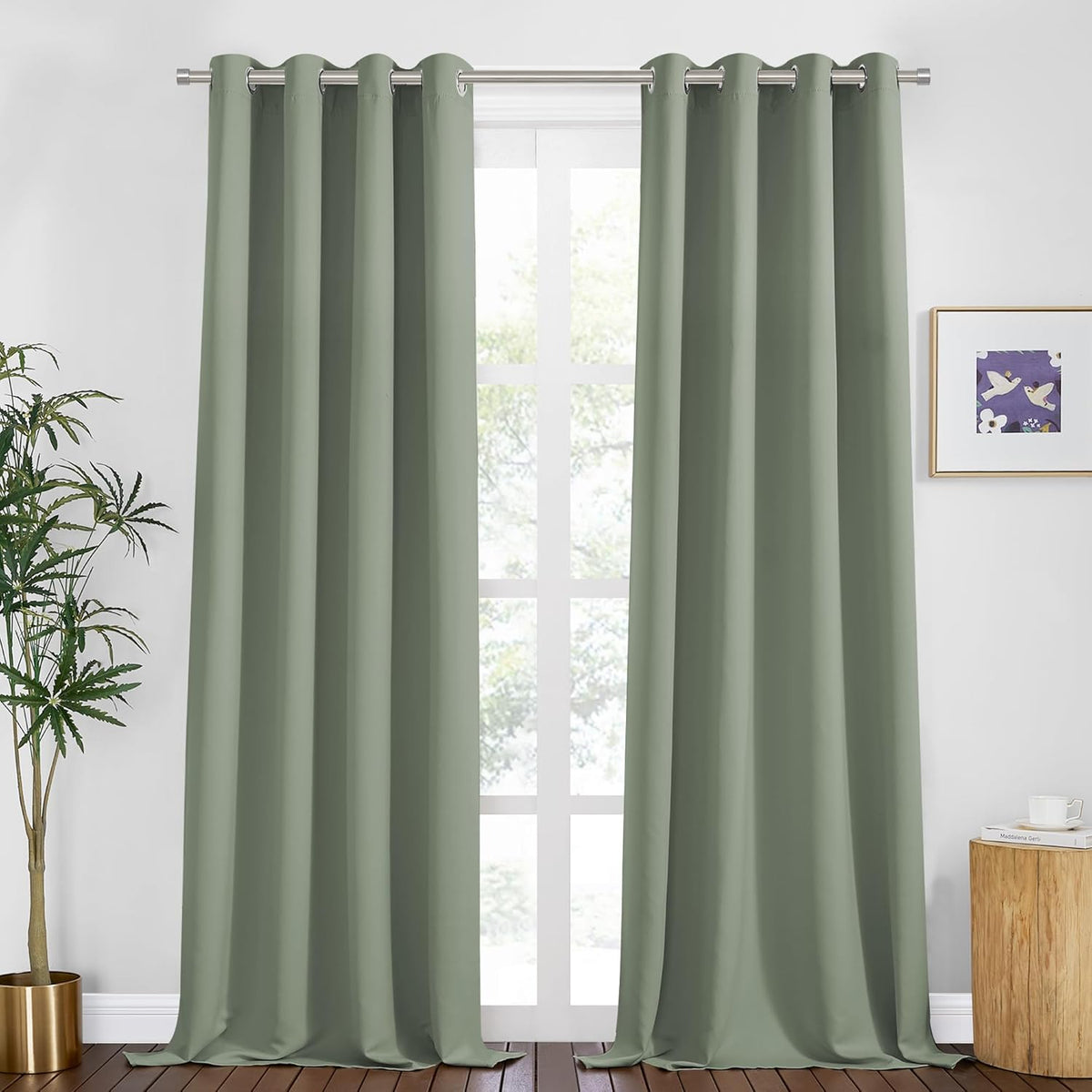 PONY DANCE Sage Green Curtains 94 Inches Long for Big Window, Extra Long Light Green Curtains for