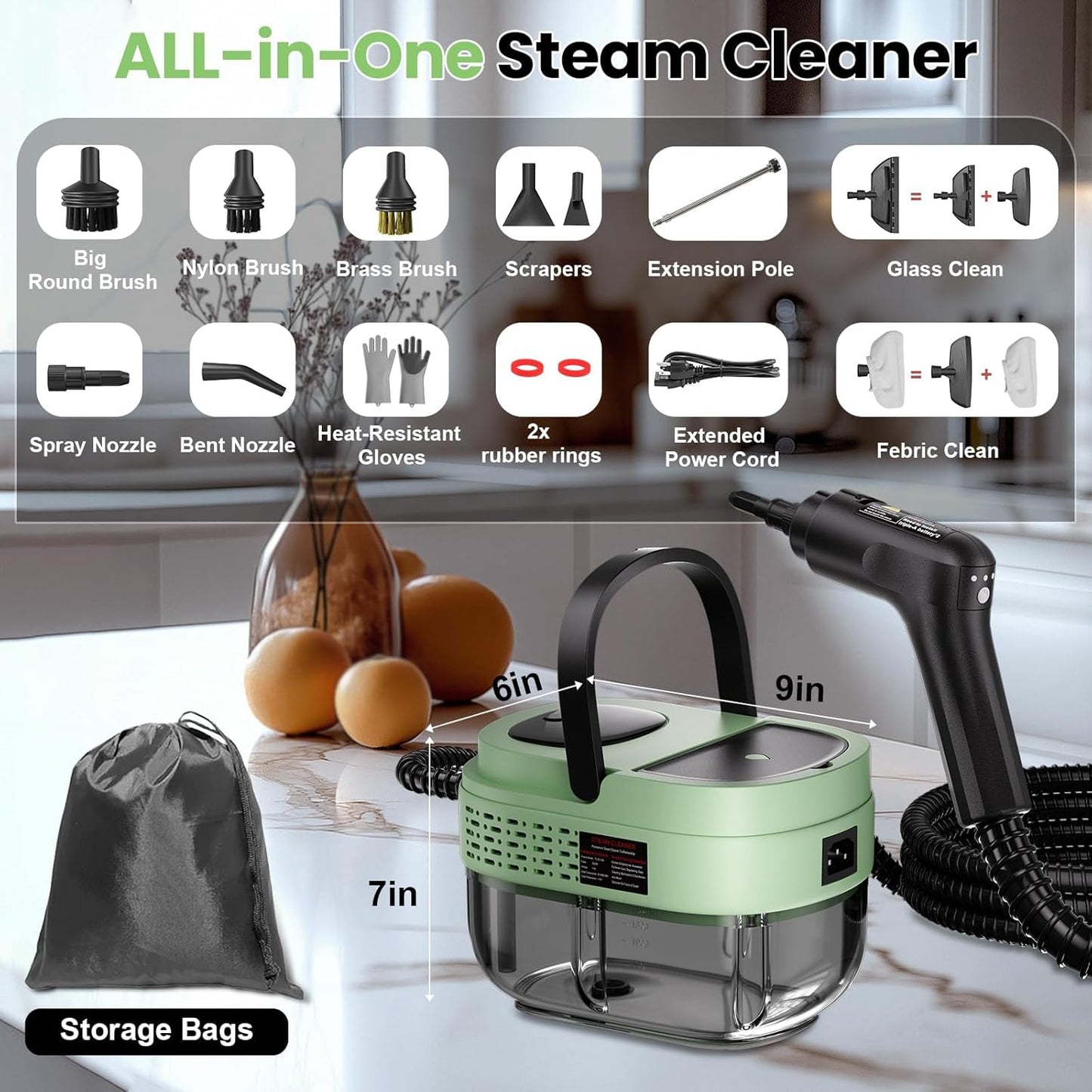 Handheld Steam Cleaner for Home, 2500W High Pressure Steam Cleaner for Car Detailing, 3 Steam