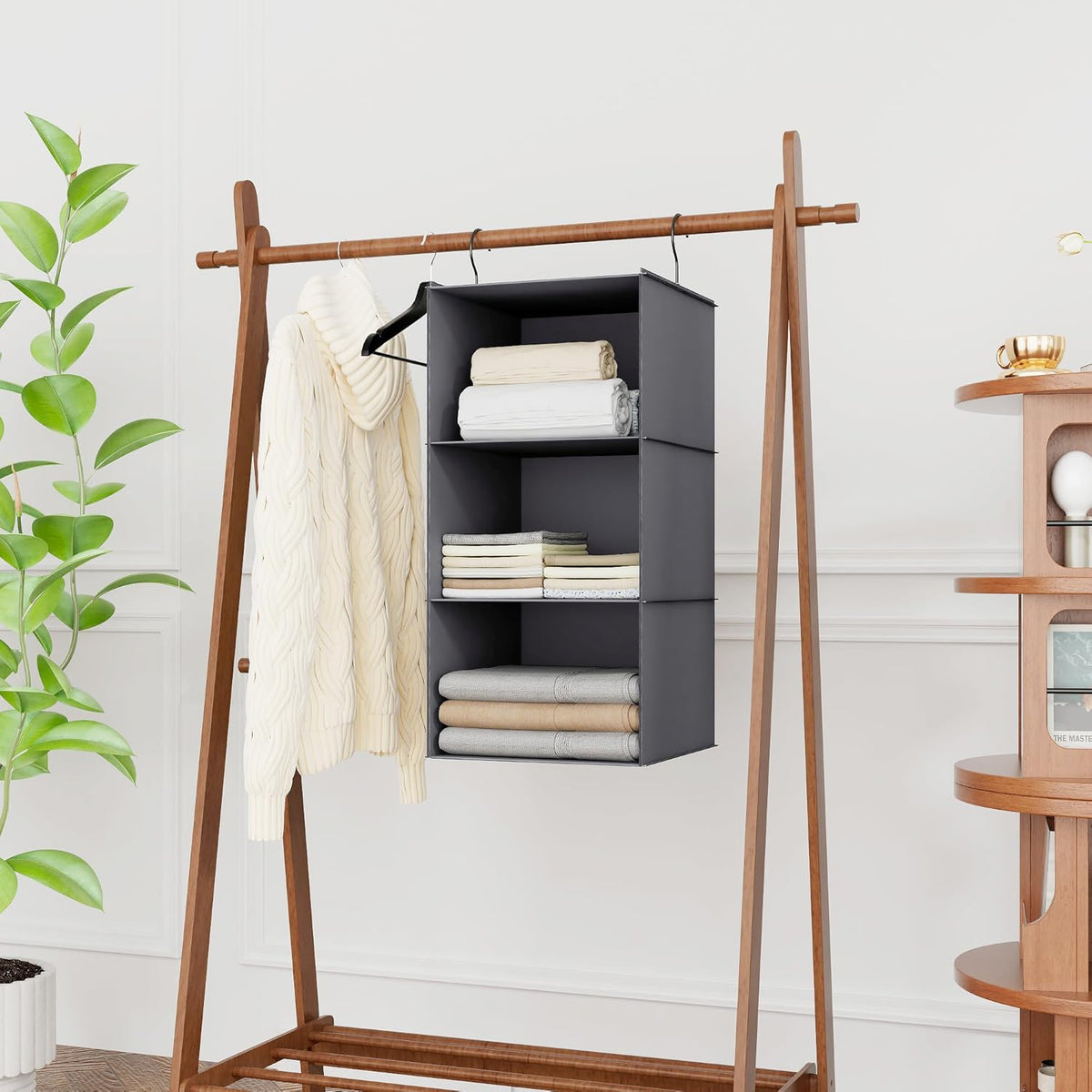 Hanging Closet Organizer and Storage 3-Shelf, Easy Mount Foldable Hanging Closet Wardrobe Storage