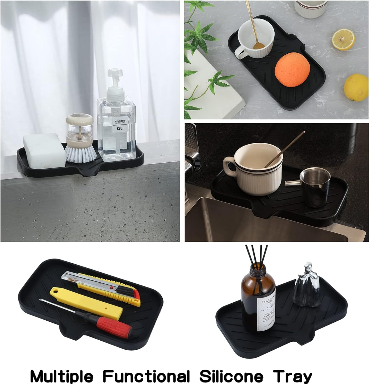 Silicone Bathroom Soap Dishes with Drain Spout-Bathroom and Kitchen Sink Organizer,Sponge