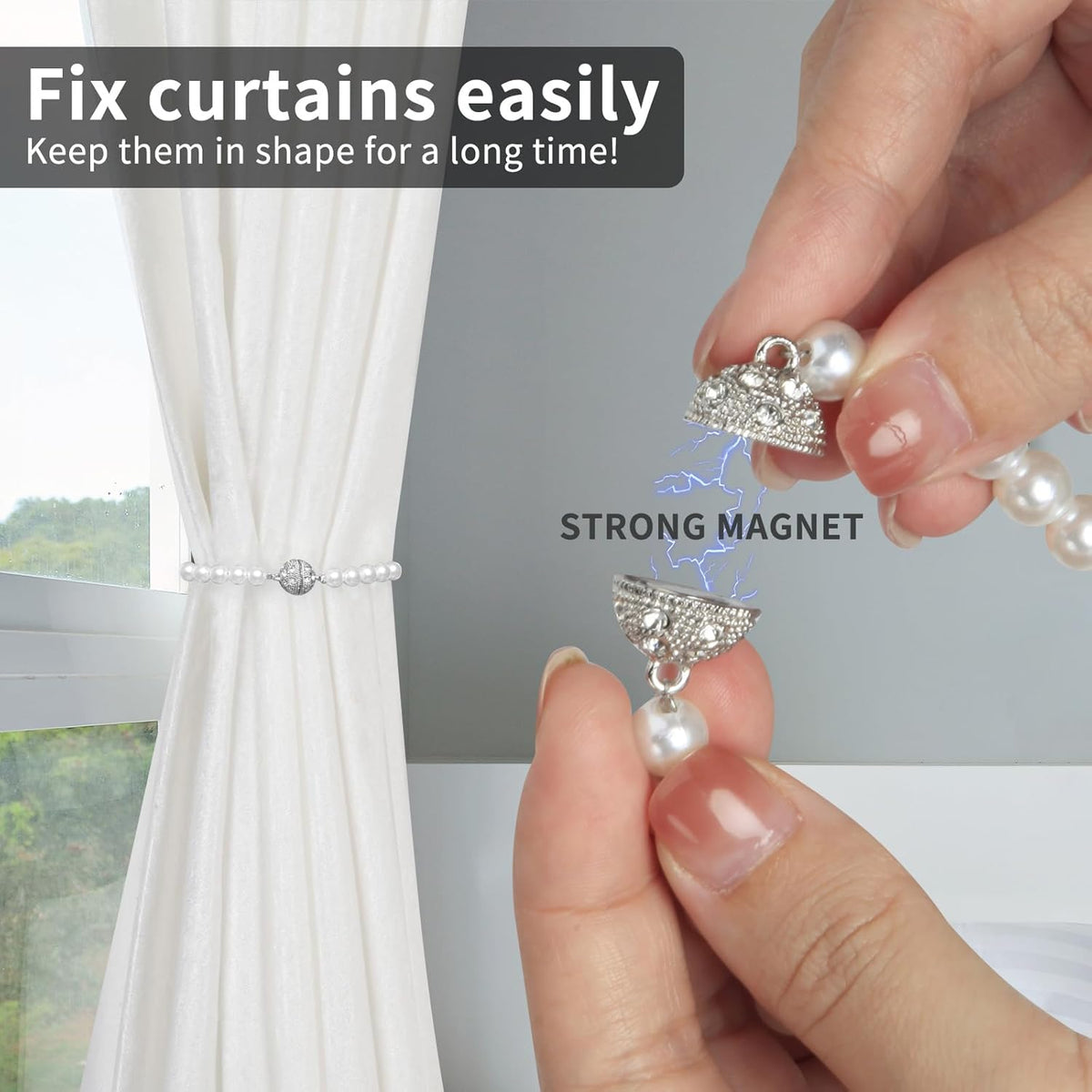 Magnetic Tiebacks for Curtains, 2 Pack Bow Pearl Curtain tiebacks Curtain Buckle Clips with