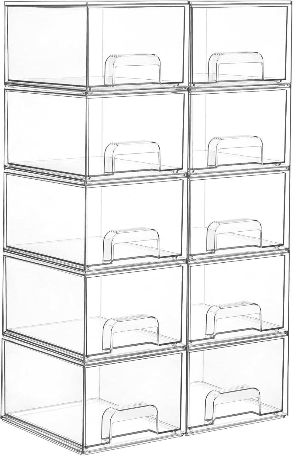 Vtopmart 10 Pack Clear Small Stackable Storage Drawers,Acrylic Bathroom Makeup Organizer,Plastic