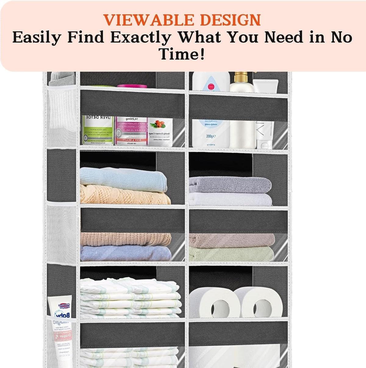 Over the Door Organizer 6 Tiers, Extra Large Behind Door Storage of 12 Compartments, 80 lbs Weight