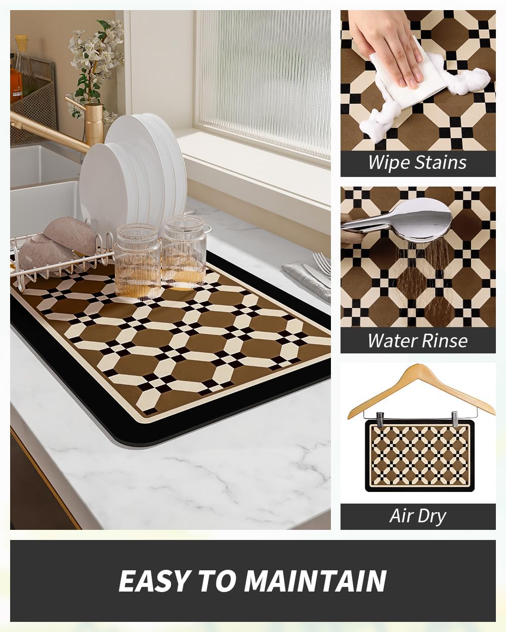 AMOAMI Coffee Mat Hide Stain Rubber Backed Absorbent Dish Drying Mat for Kitchen Counter - Fits