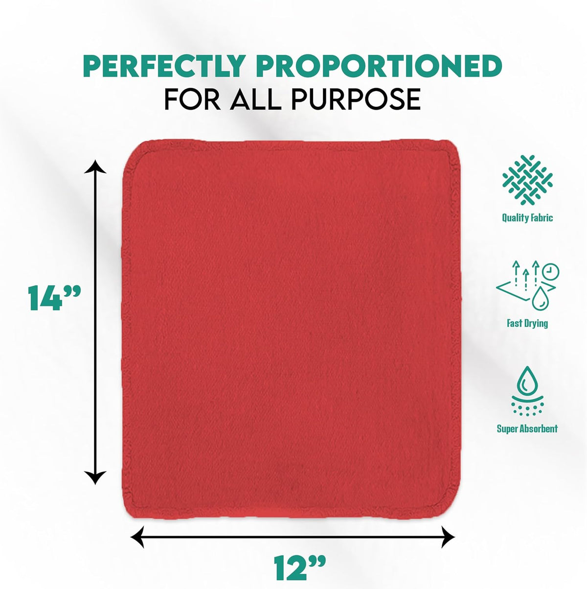 ZUPERIA Cotton Shop Towel – Multipurpose Cleaning Cloths (14" x 12" - Pack of 100 - Red) Reusable