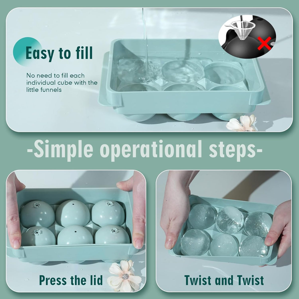 WIBIMEN Large Ice Cube Molds, Big Round Whiskey Ice Cube Trays for Freezer, Easy to Fill & Release
