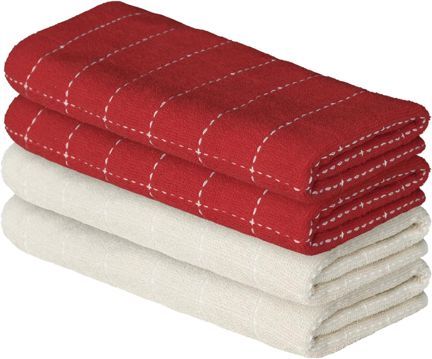 Artoid Mode Checkered Designed Cotton Beige Red Terry Kitchen Dish Towels, 15x25 Inch Soft