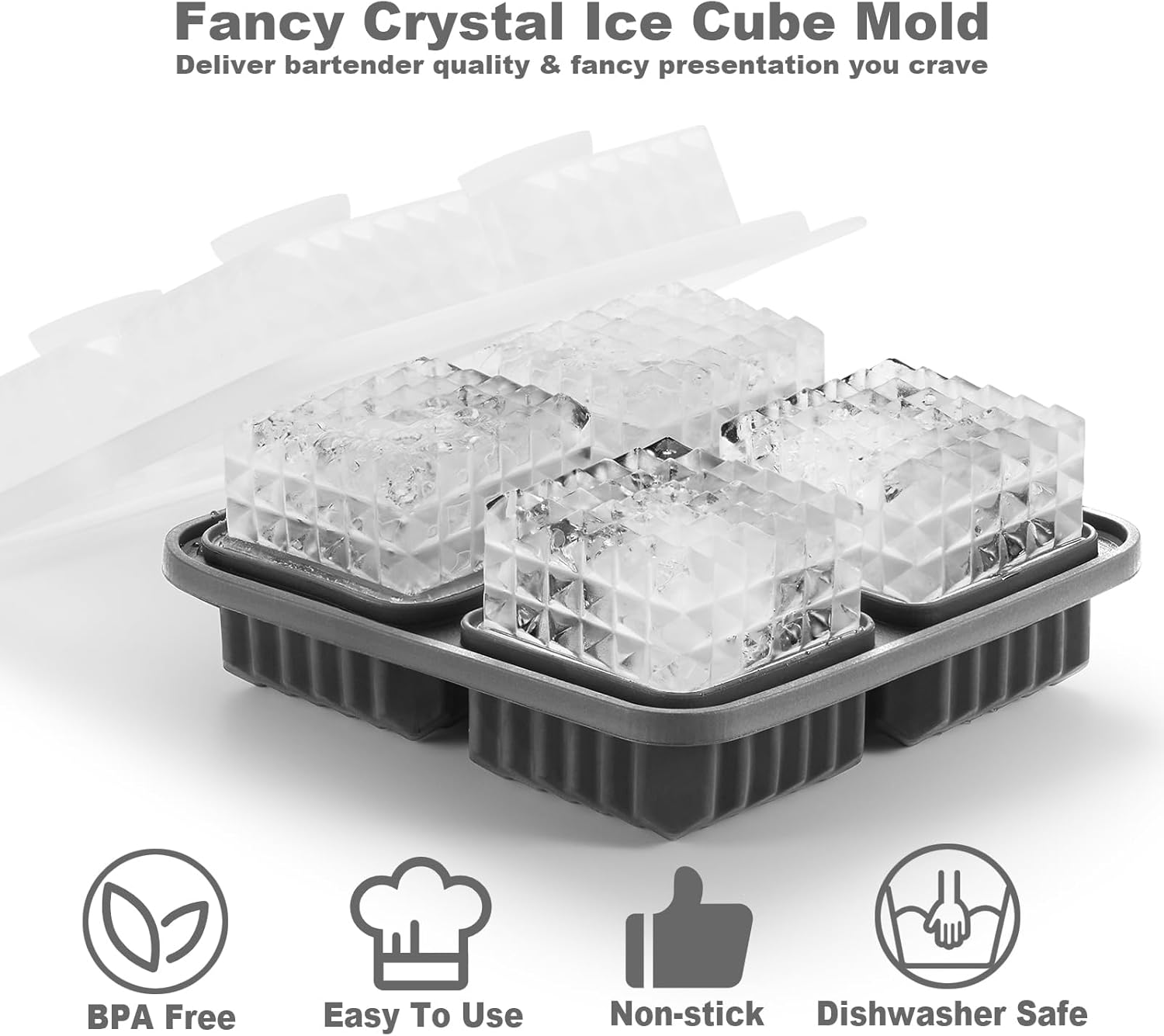 Nax Caki 3D Square Ice Cube Tray, Large Square Silicone Fun Shapes Whiskey Ice Mold with Funnel for