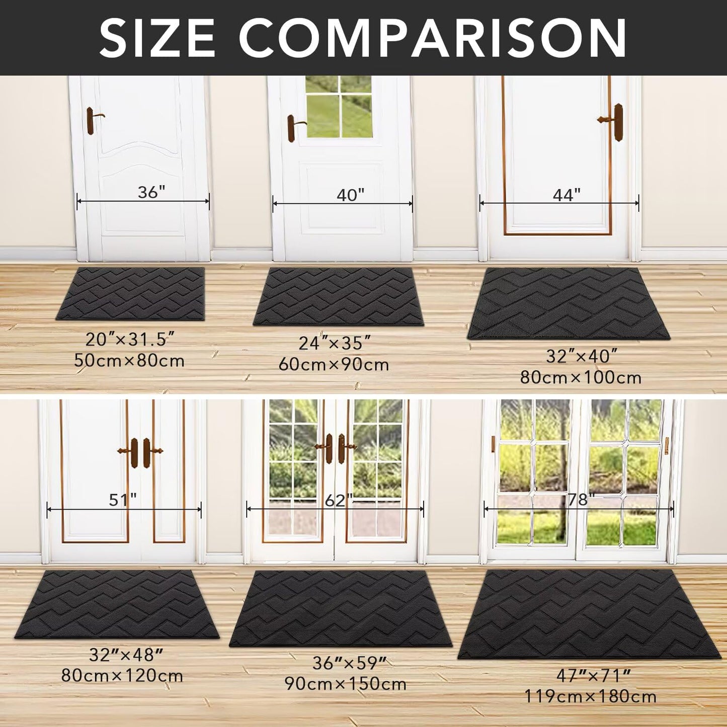 hicorfe Indoor Door Mat,Non Slip Door Mats,32"x48" Front Back Door Mat Rubber Backing,Absorbent