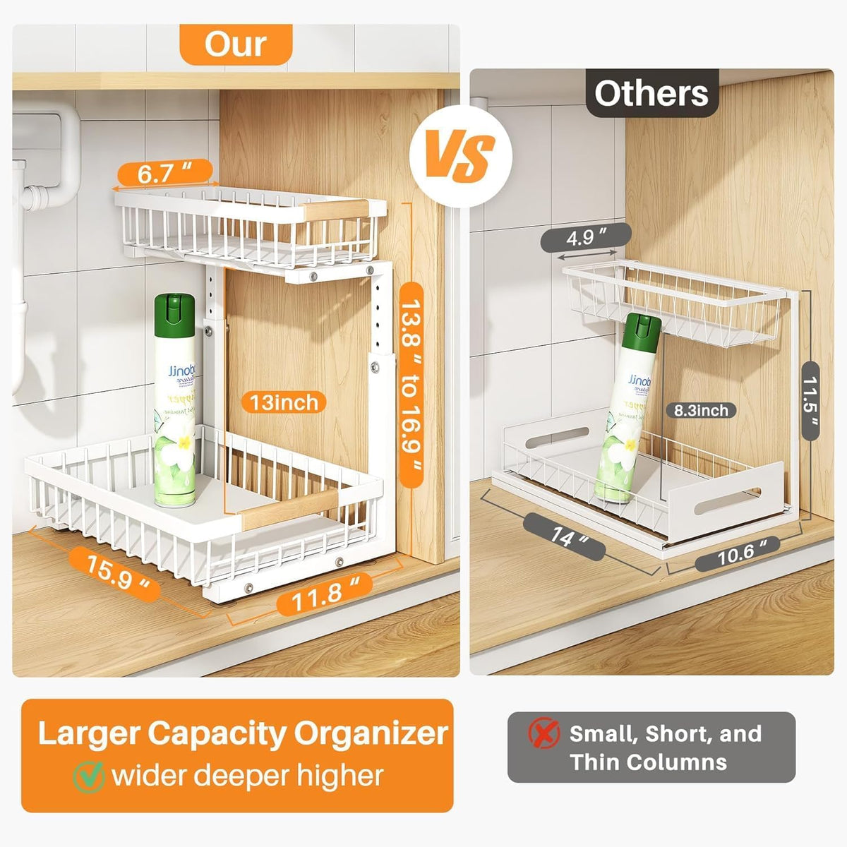 PXRACK Under Sink Organizer,1 Pack,2 Tier Metal Slide out Sink Shelf Pull out Cabinet Organizer