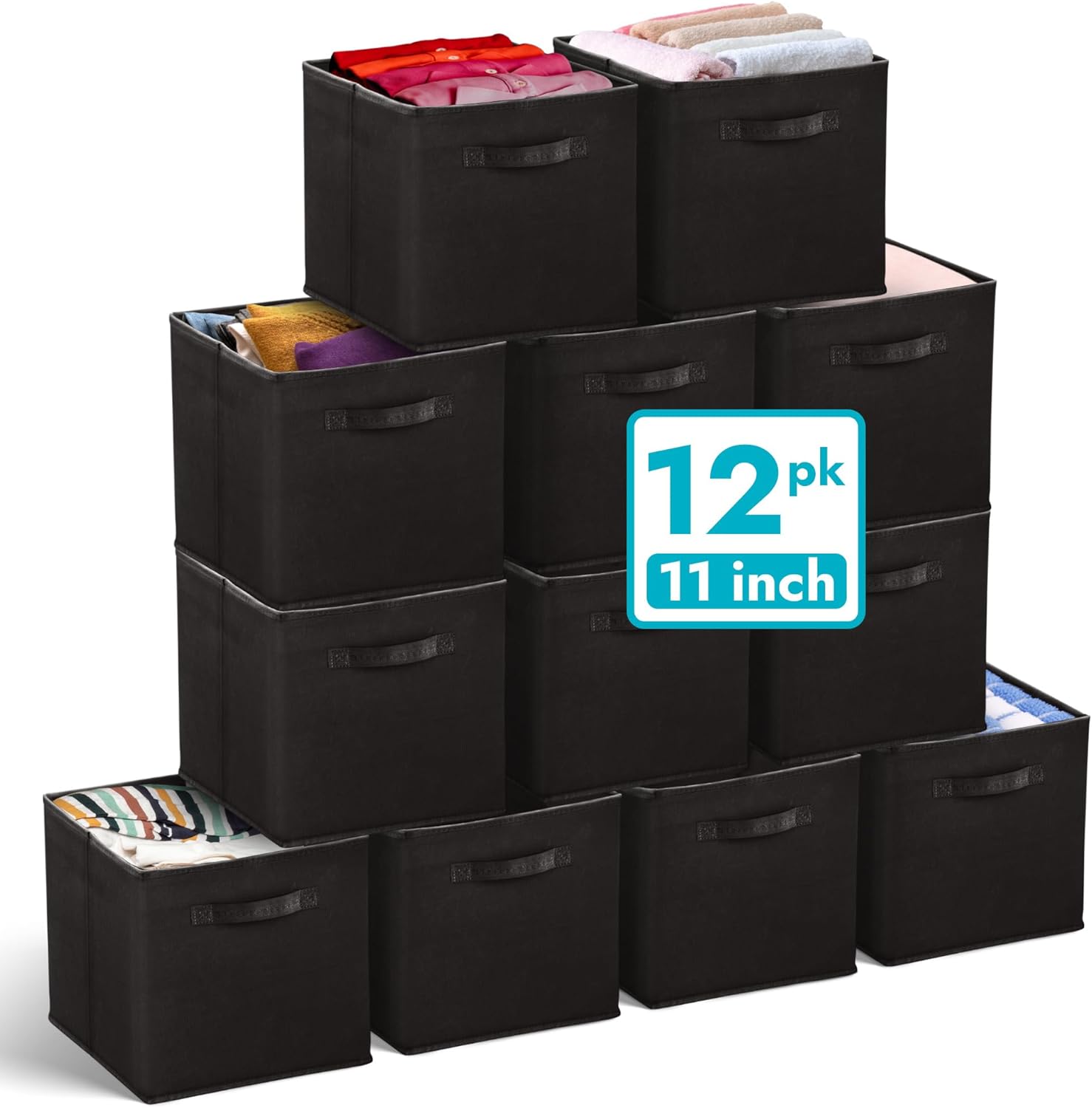 Reli. 11 Inch Cube Storage Bins (12 Pack) | Cube Organizer Bins | 11x11 Fabric Storage Boxes |