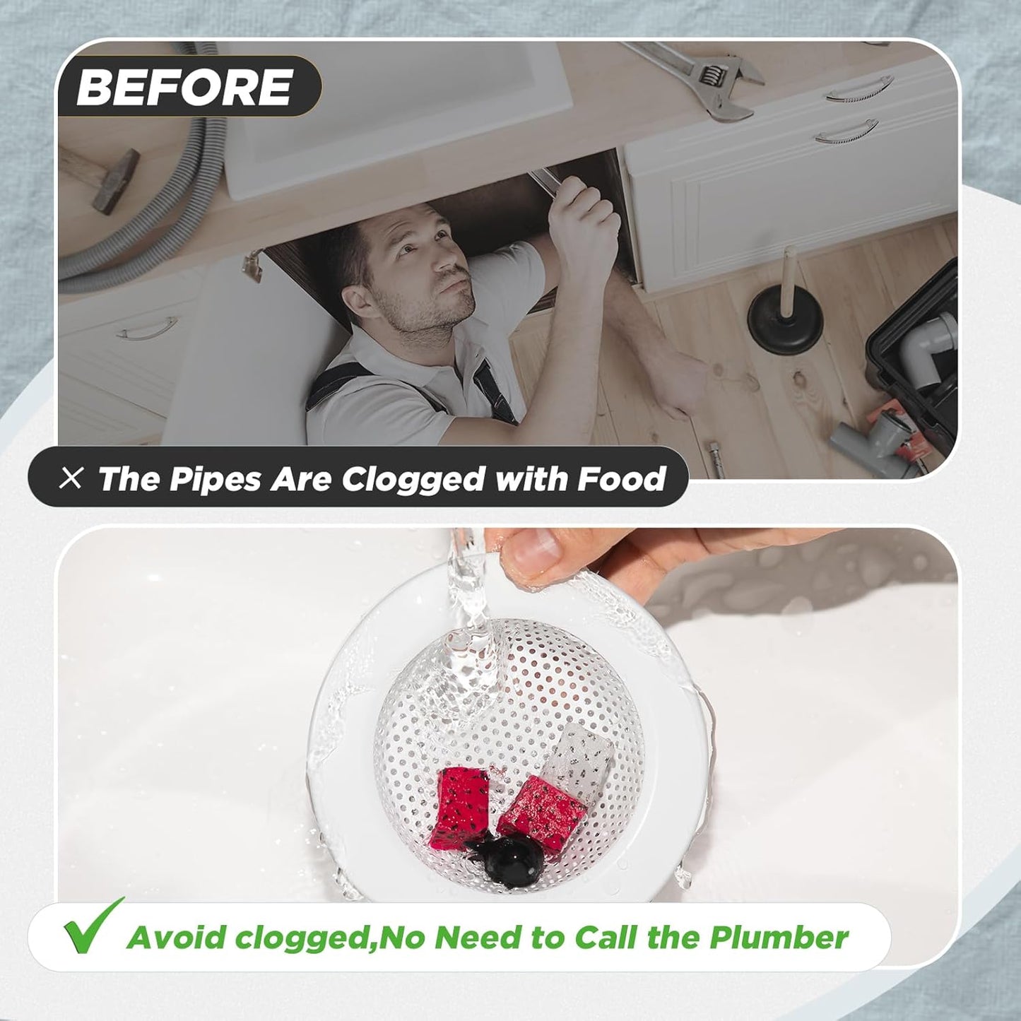 Retisee 2 Pcs Sink Strainer Stainless Steel Kitchen Sink Drain Strainer Basket Cover Mesh Hair Food