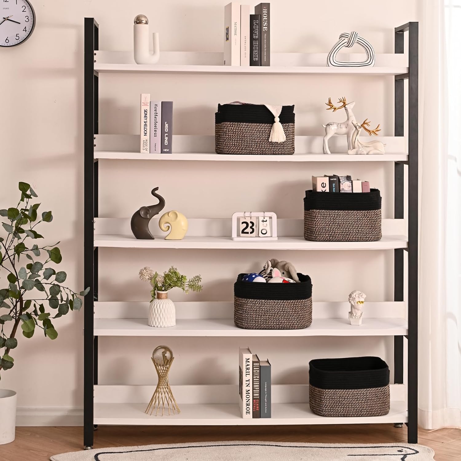 Storage Baskets for Shelves Organizing, Woven Cotton Rope Baskets for Storage, Book Basket