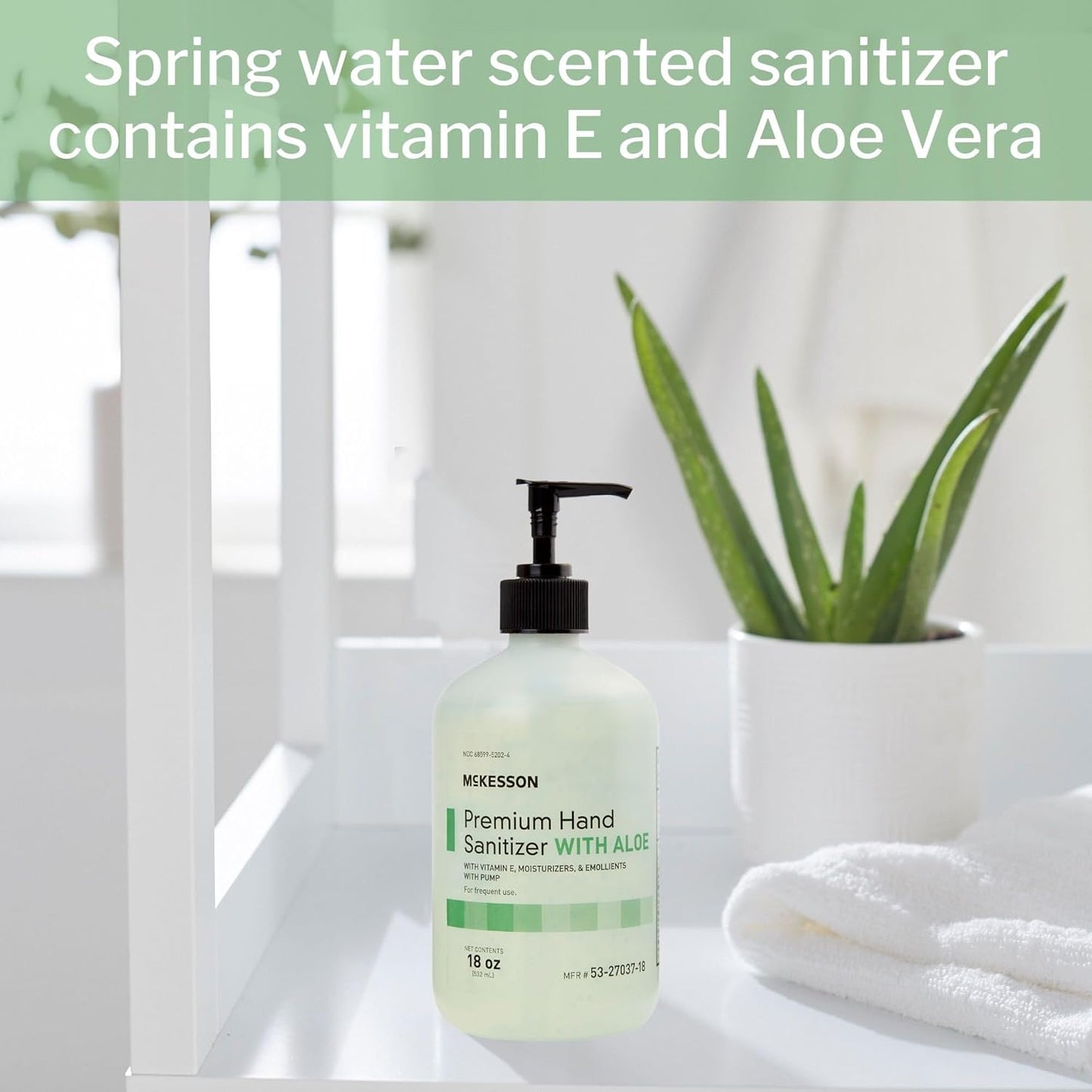 McKesson Hand Sanitizer with Aloe, 18 oz Pump Bottle [Pack of 12] – Bulk, 70% Ethyl Alcohol, Spring