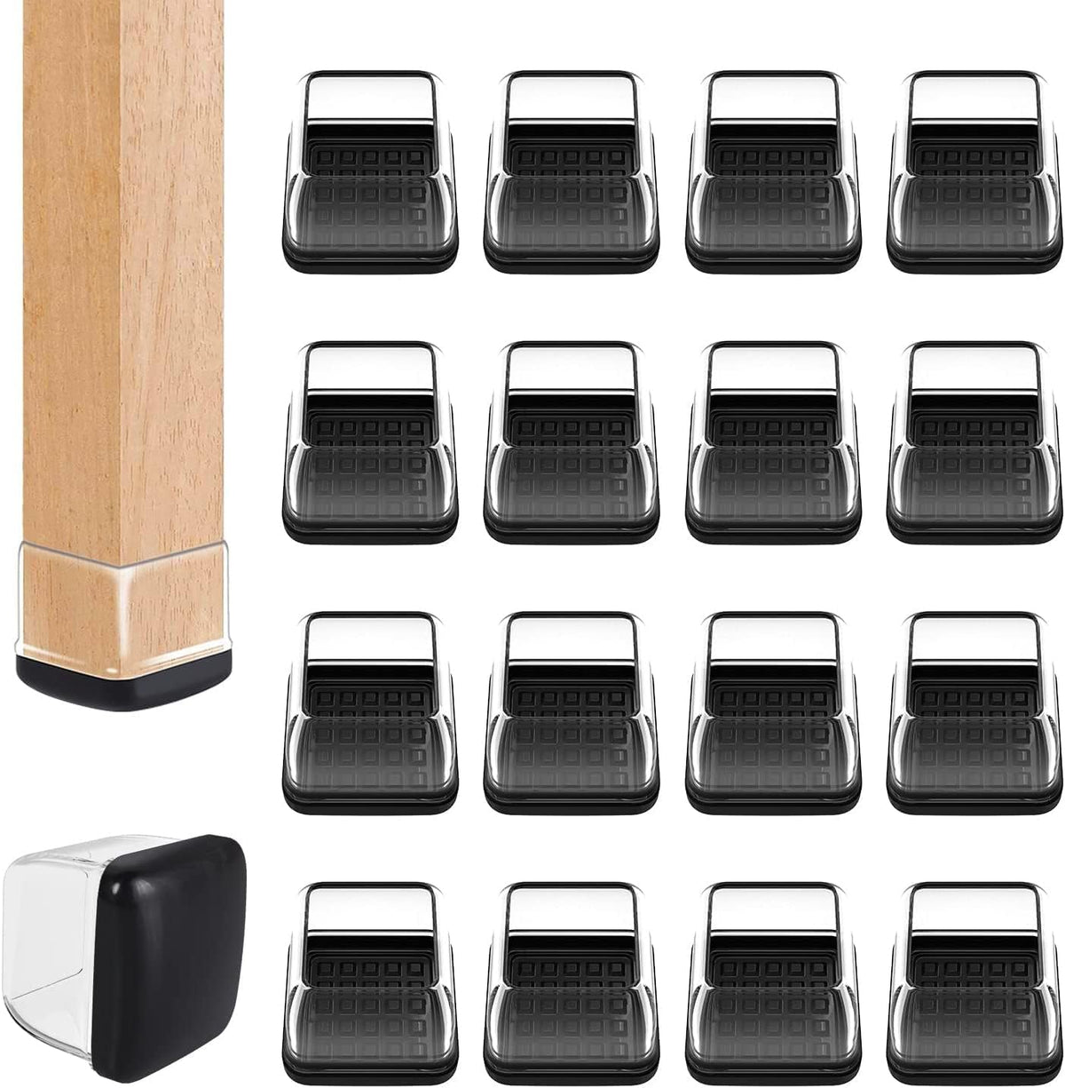 Ezprotekt 24 Pcs Chair Leg Sliders for Carpet, Square Clear Chair Glides Teflon Furniture Pads, Bar