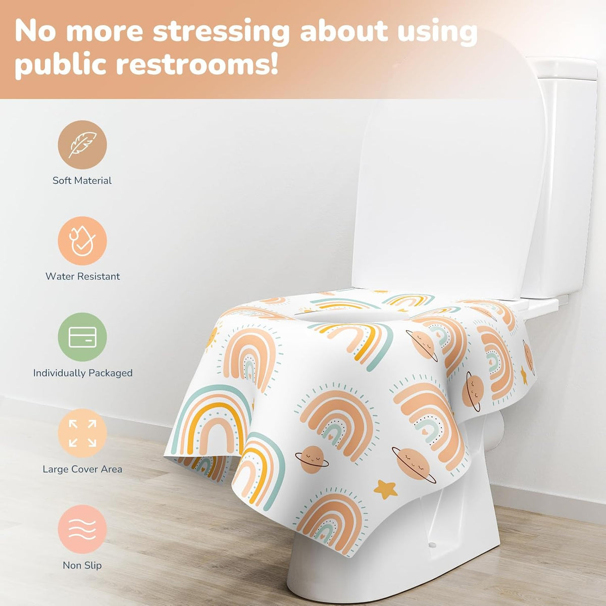 30 Pack Toilet Seat Covers Disposable, Individually Wrapped for Travel, Large Waterproof Potty