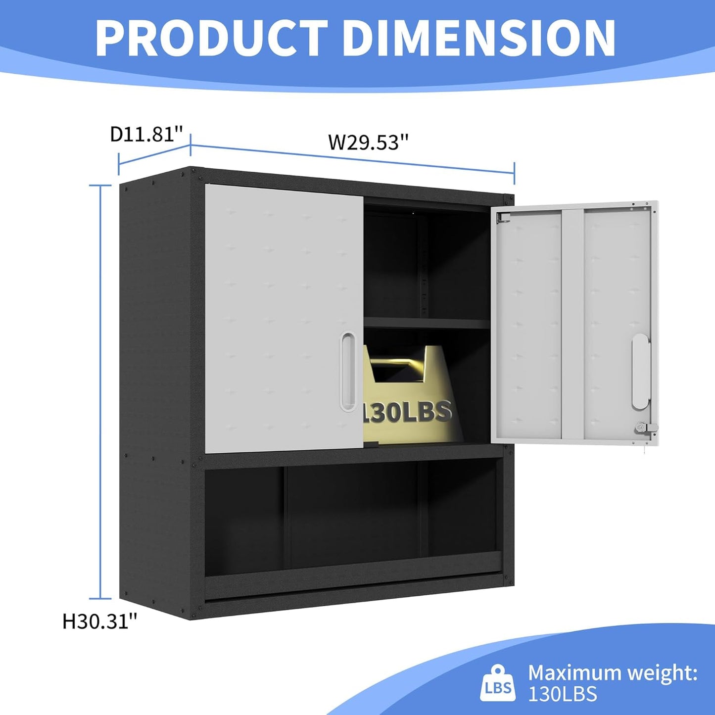 Metal Wall Cabinets with Doors and Shelves Black and Gray Garage Cabinets Wall Mounted Adjustable