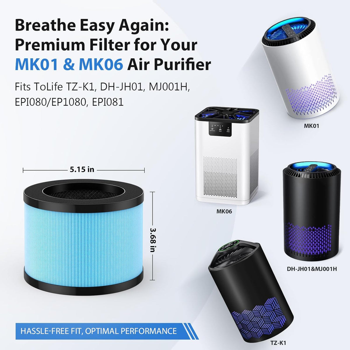 MK01 & MK06 Air Filter Replacement Compatible with Aroeve MK01, MK06, ToLife TZ-K1 and Kloudi
