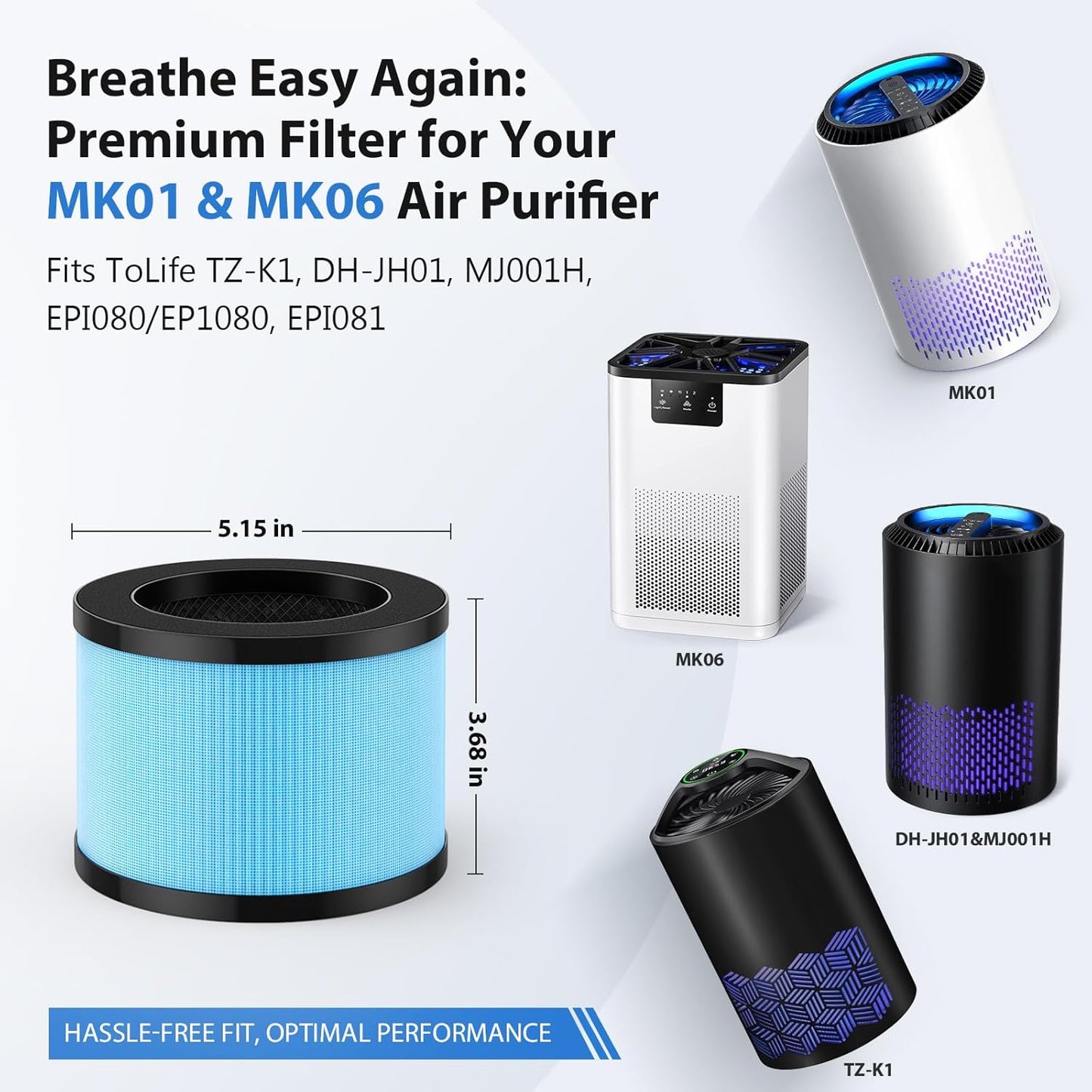 3 Pack MK01 MK06 Air Filter Replacement Compatible with Aroeve MK01, MK06, ToLife TZ-K1 and Kloudi