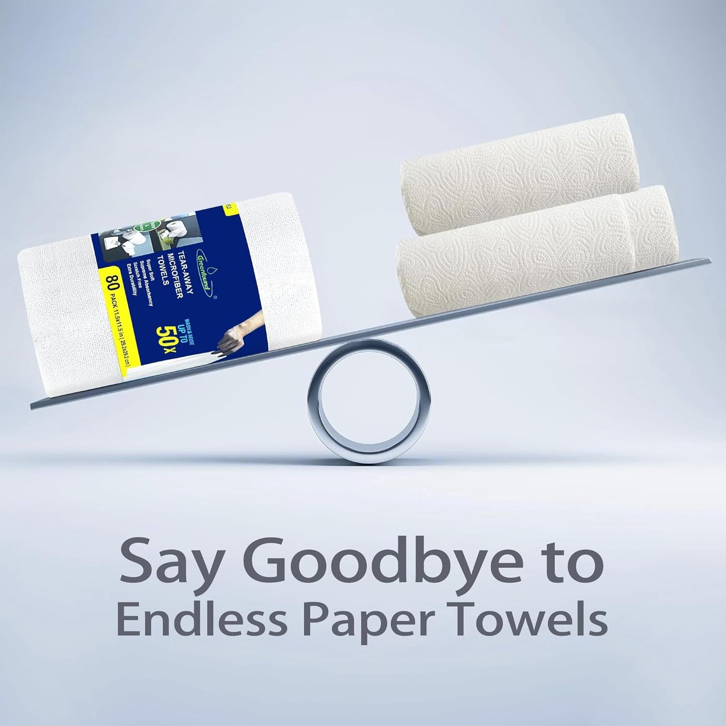 Greenfound Microfiber Cleaning Cloth Roll -80 Pack, 11.5x11.5, Tear Away Towels, Reusable and
