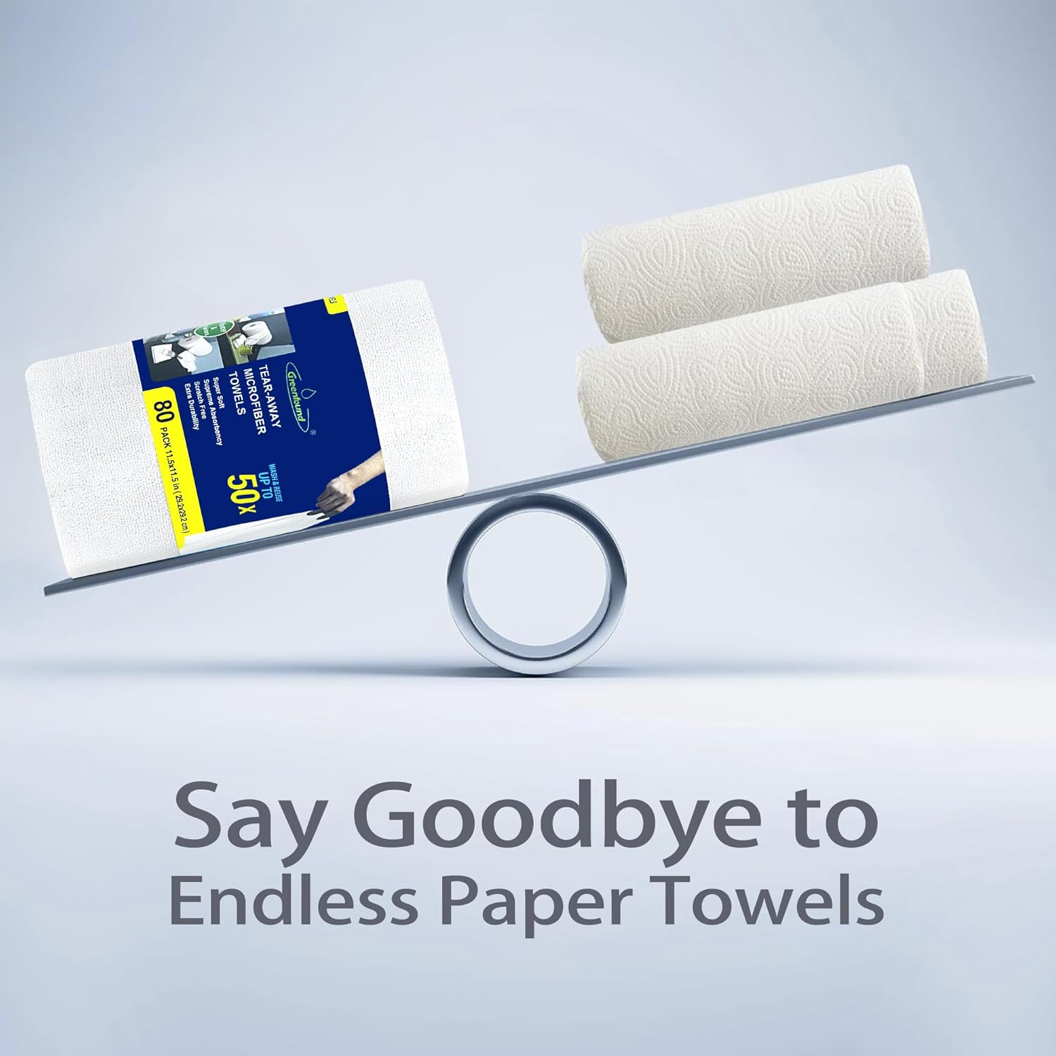 Greenfound Microfiber Cleaning Cloth Roll -80 Pack, 11.5x11.5, Tear Away Towels, Reusable and