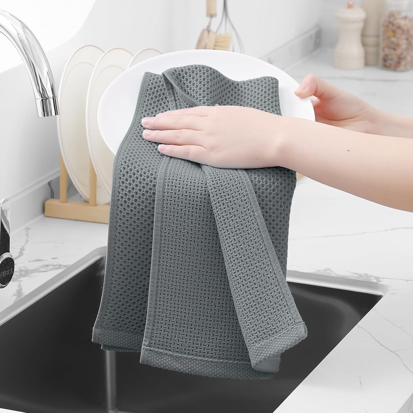 Homaxy 100% Cotton Waffle Weave Kitchen Dish Towels, Ultra Soft Absorbent Quick Drying Cleaning