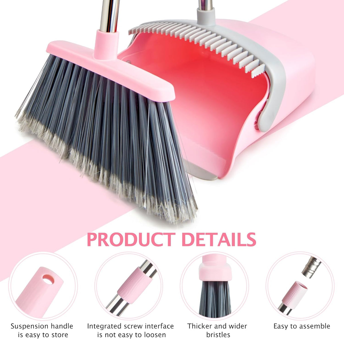 Broom and Dustpan Set, Dustpans with Broom Combo for Home, Heavy Dust Broom and Dustpan Combo, Long